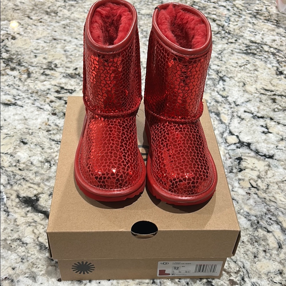 UGG Sz12 Kids Red Sparkle Boots